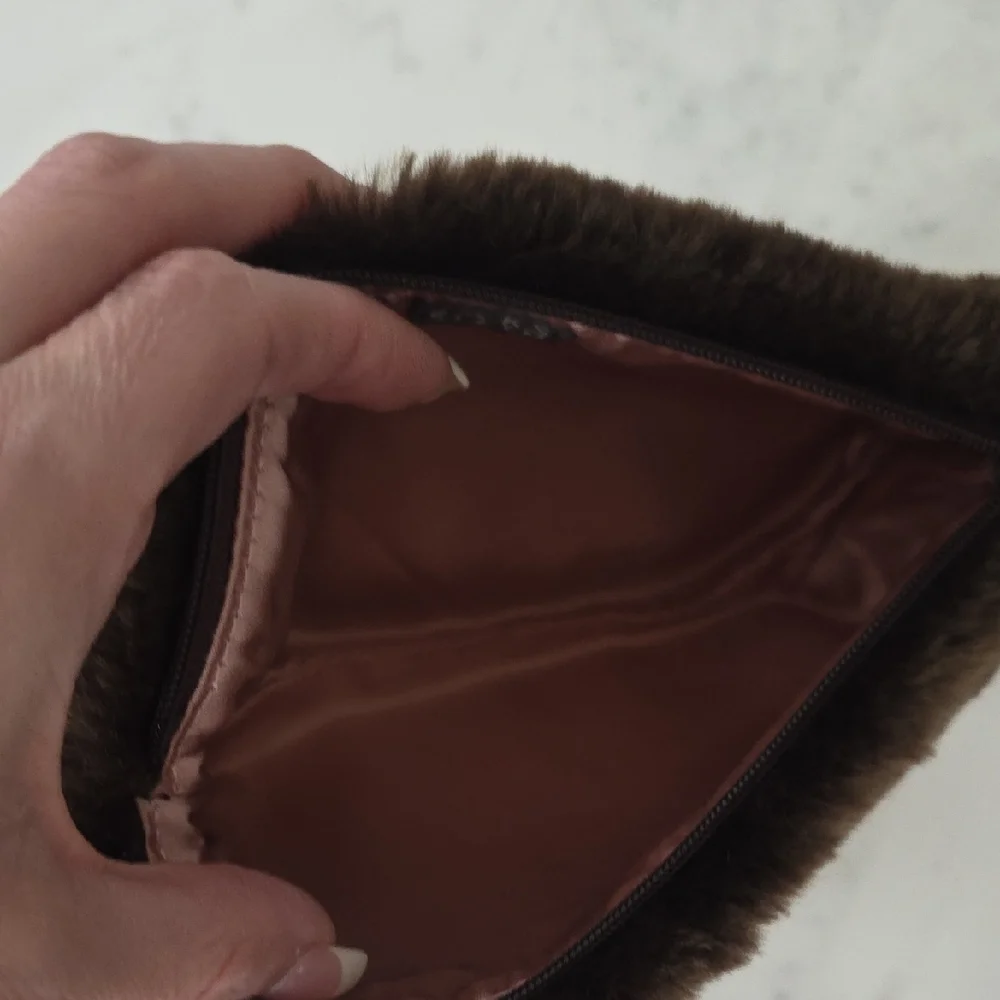 Saks Fifth Avenue Brown and Gold Cosmetic Bag